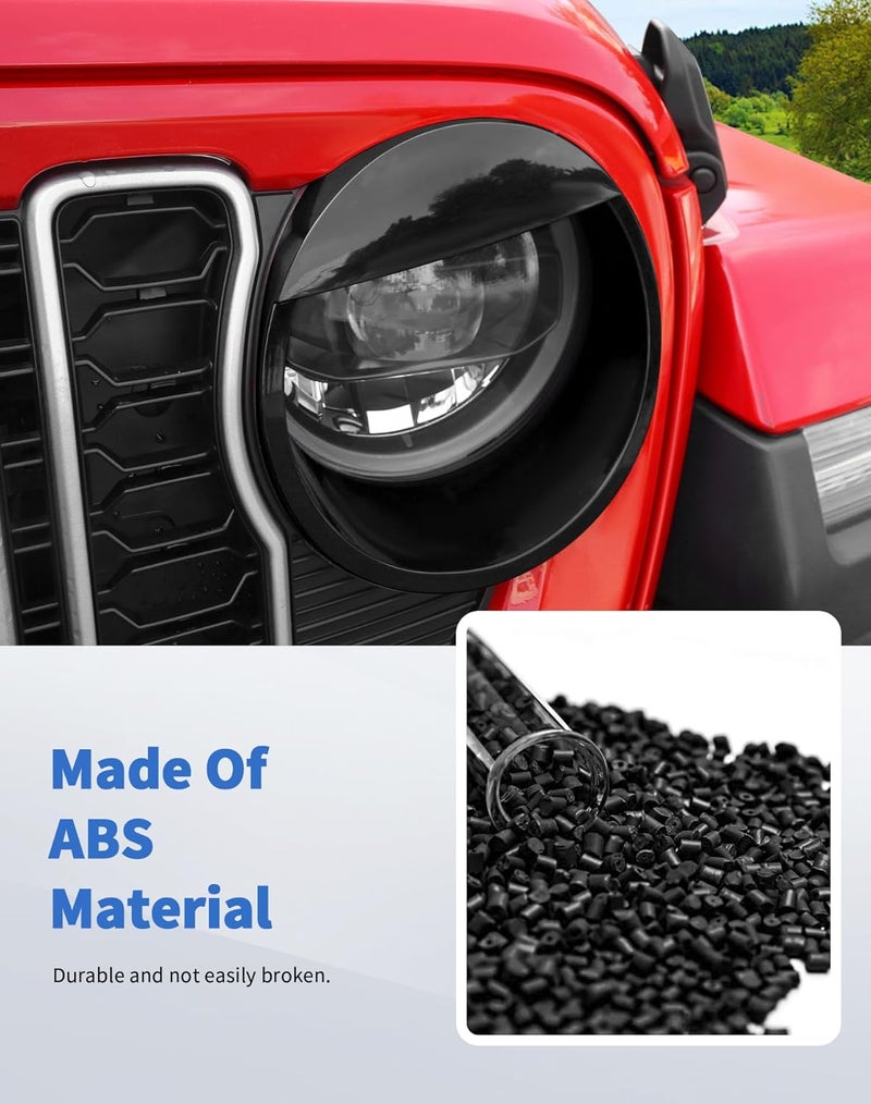 DSWSQ Birds Eyes Headlight Trim Cover for 2024 + Jeep Wrangler JL Gladiator JT Front Headlight Frame Trim Cover Bezels Decor Headlamp Garnish Ring Surround Cover Trim Exterior Accessories - Image 2